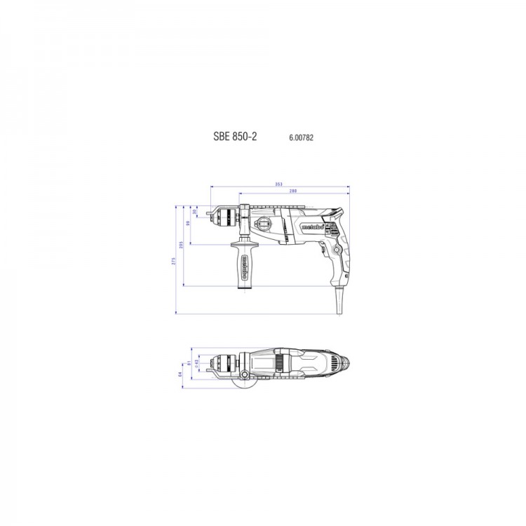 Ударний дриль Metabo SBE 850-2 ШЗП Futuro Top, кейс (600782850) - фото 2