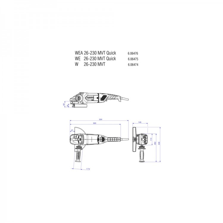 Болгарка Metabo WE 26-230 MVT QUICK (606475260) - фото 1