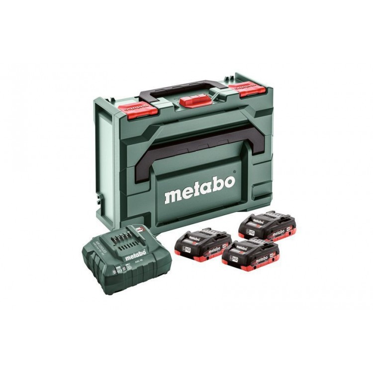 Комплект акумуляторних батарей Metabo LiHD 3х4 Аг 18 В з зарядним пристроєм в кейсі