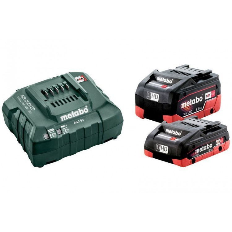 Комплект акумуляторних батарей Metabo LiHD 1х4 Аг 18 В + 1х5.5 Аг 18 В з зарядним пристроєм
