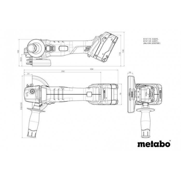 Акумуляторна болгарка Metabo W 18 7-125 каркас в кейсі - фото 5