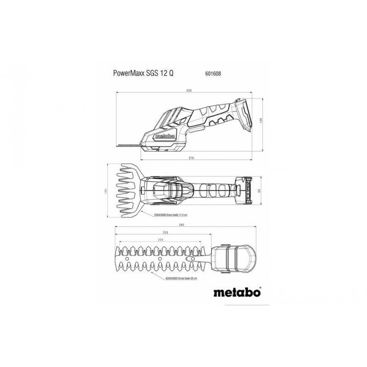 Акумуляторні ножиці для кущів та трави Metabo PowerMaxx SGS 12 Q каркас + телескопічна ручка - фото 10