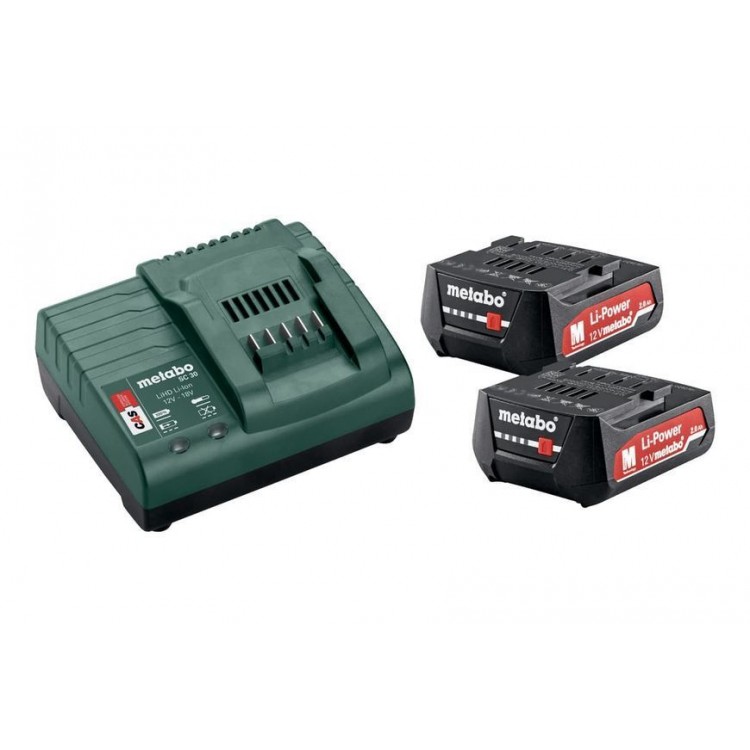 Комплект акумуляторних батарей Metabo Li-Power 12 В 2х2 Аг з зарядним пристроєм