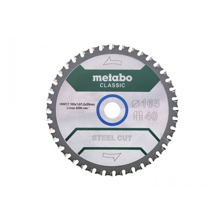 Пильный диск Metabo CLASSIC по стали 165x20x1,6, 40 зубьев, блистер