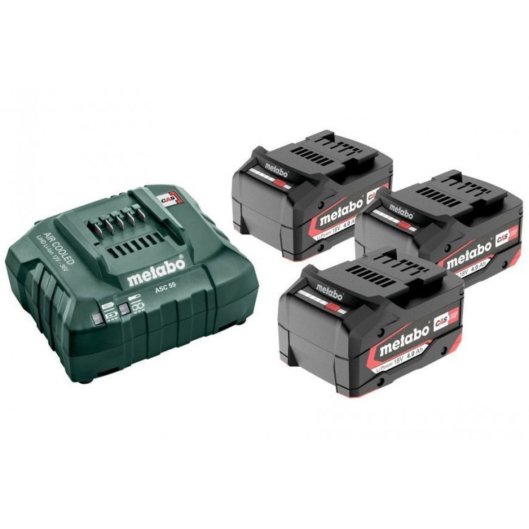 Комплект акумуляторних батарей Metabo Li-Power 18 В 3х4 Аг з зарядним пристроєм