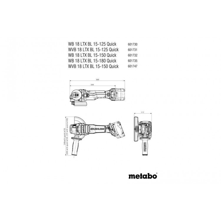 Акумуляторна болгарка Metabo WB 18 LTX BL 15-125 Quick каркас в кейсі - фото 8