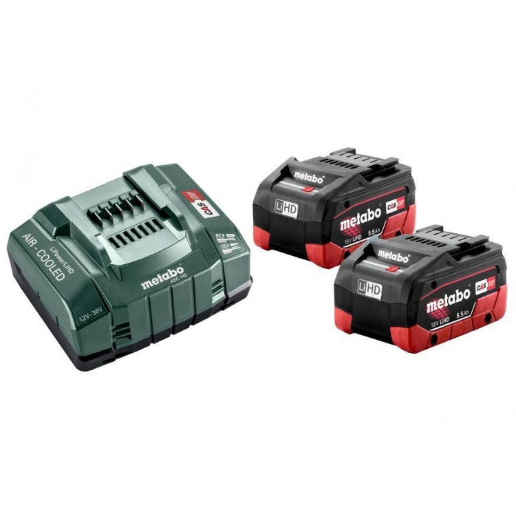 Комплект акумуляторних батарей Metabo LiHD 2х5.5 Аг 18 В з зарядним пристроєм