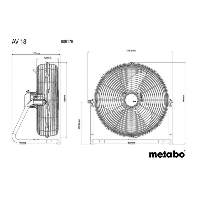 Акумуляторний вентилятор Metabo AV 18 каркас - фото 2