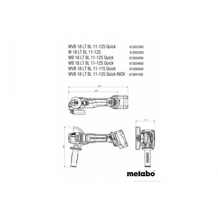 Акумуляторна болгарка Metabo WB 18 LT BL 11-125 Quick каркас в кейсі - фото 10