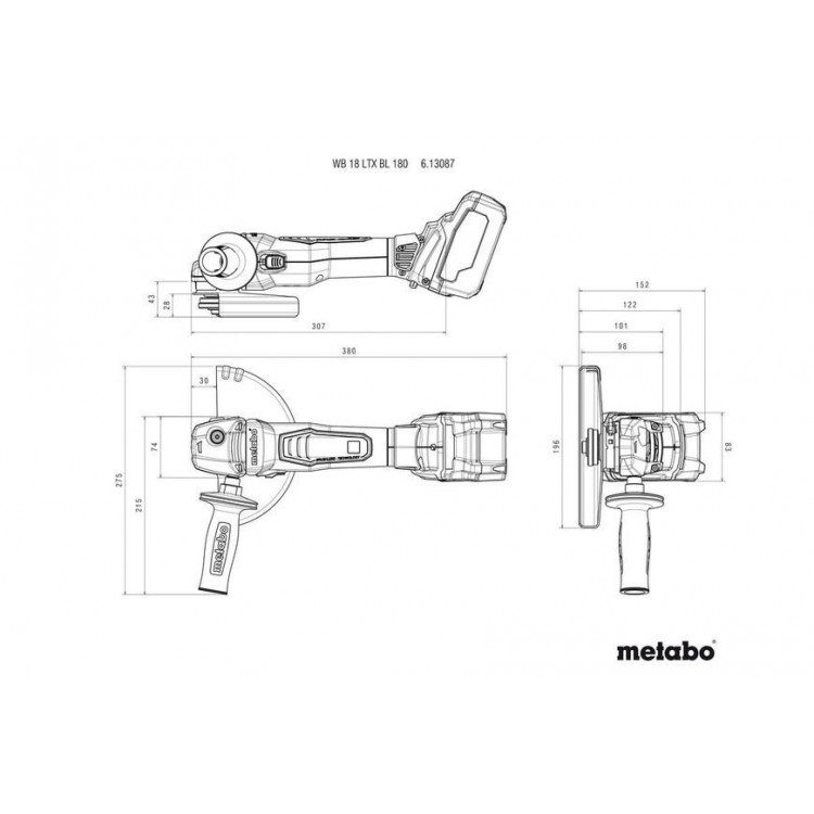 Акумуляторна болгарка Metabo WB 18 LTX BL 180 каркас в кейсі - фото 3