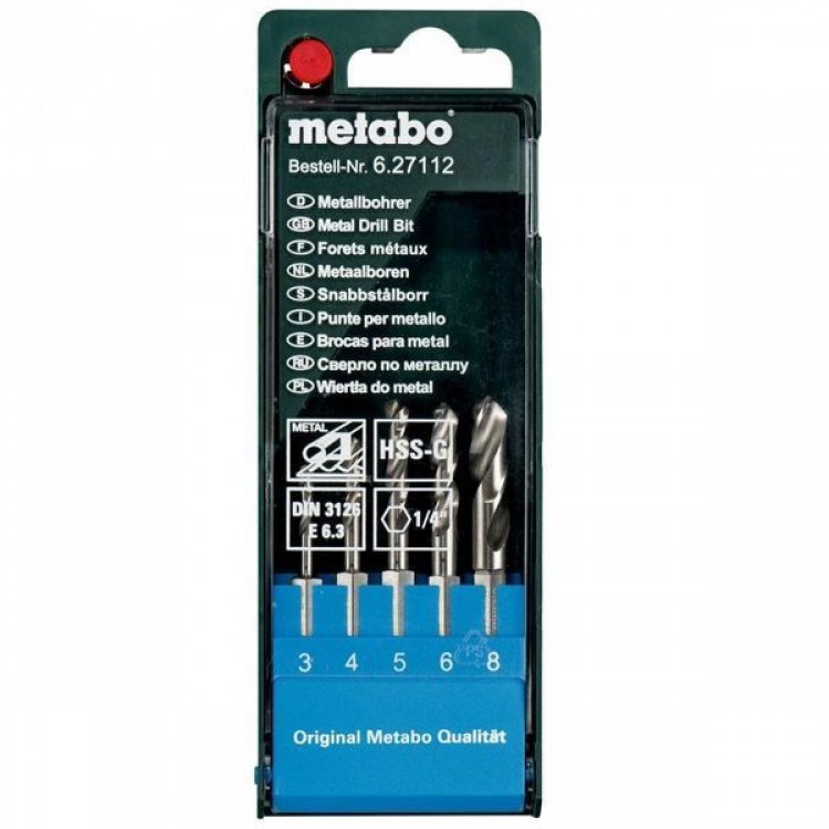 Набор сверл по металлу с шестигранным хвостовиком Metabo HSS-G 5 предметов