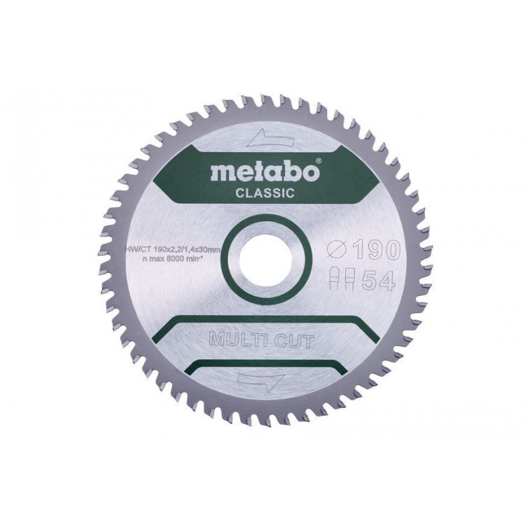 Пильный диск Metabo CLASSIC по мультиматериалам 190х30х2.2, 54 зуба, блистер