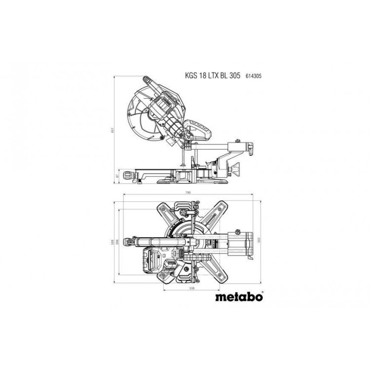 Акумуляторна торцювальна пила з протяжкою Metabo KGS 18 LTX BL 305 каркас - фото 12