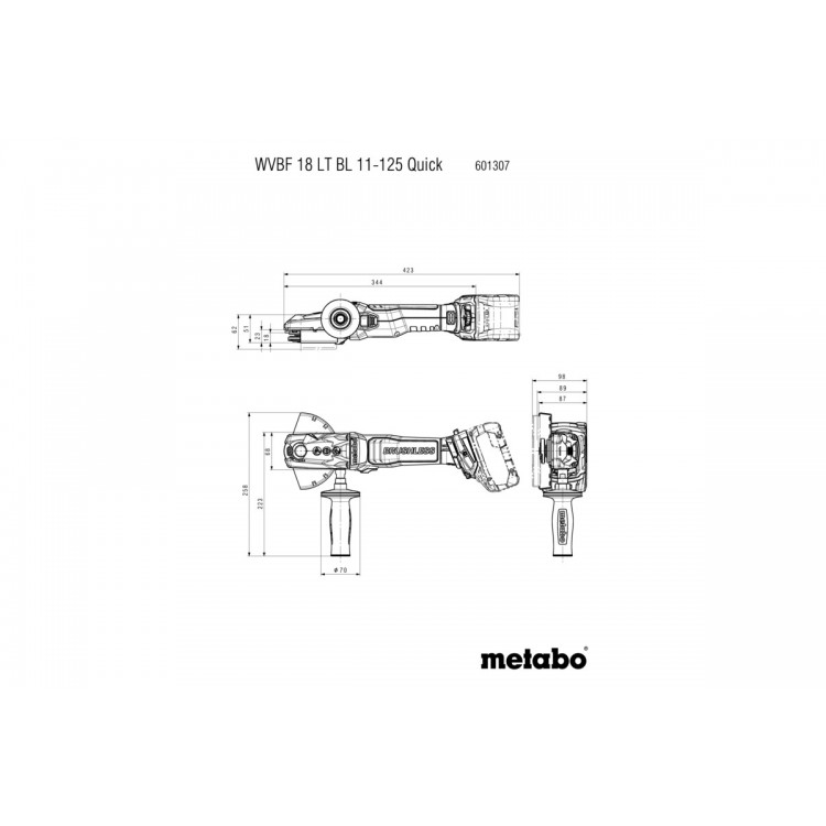 WVBF 18 LT BL 11-125 Quick (601307840) Акумуляторна кутова шліфувальна машина з плоским корпусом редуктора - фото 6